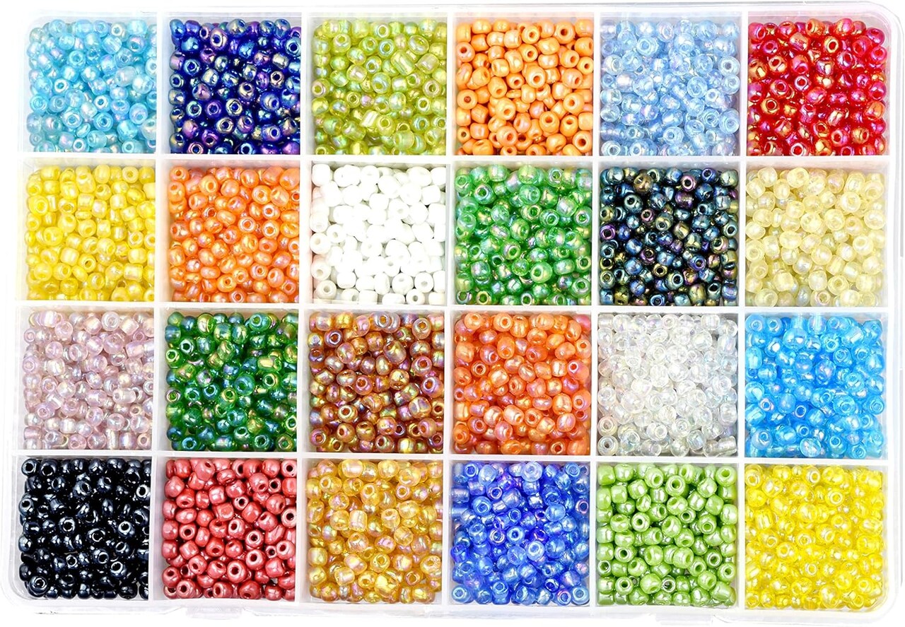 Crafts Glass Seed Beads for Jewelry Making - 4000 6/0 Seed Beads Small Beads Kit for Tiny Beads Jewelry Bracelet - 4mm Iridescent Seed Beads 6/0 Mini Pony Beads for Necklace